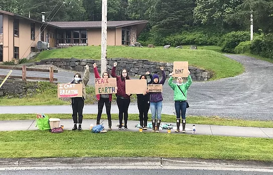 6 young Sitkans gather at the roundabout in support of BLM protests across the nation.